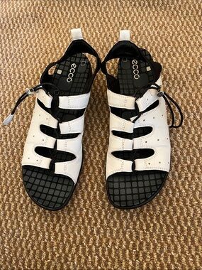Ecco White and Black Strappy Sport Sandals